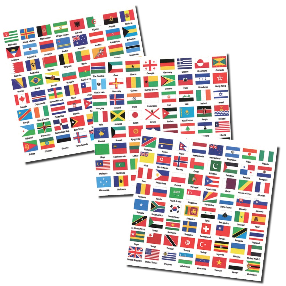 Kleebisleht maailma riikide lippudega