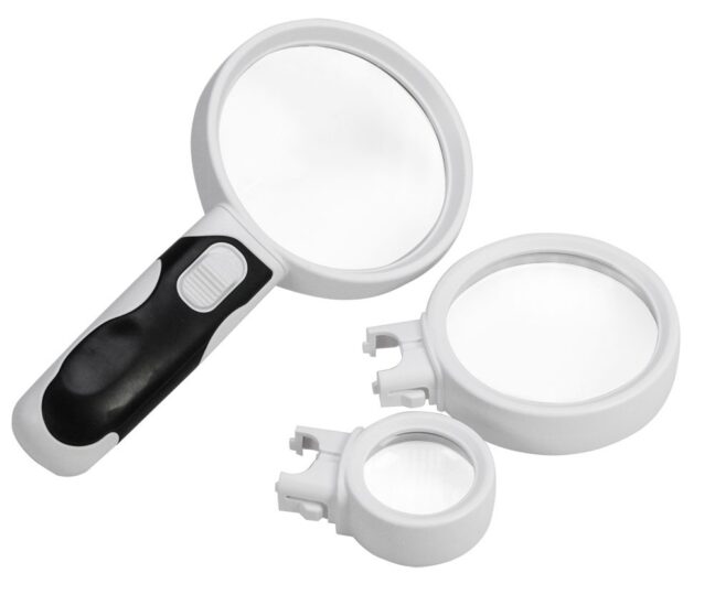 Kolm-ühes LED luup 2,5x/5x/16x