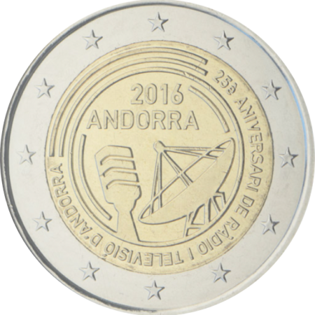 Andorra 2€ 2016 raadio ja TV mündikaart