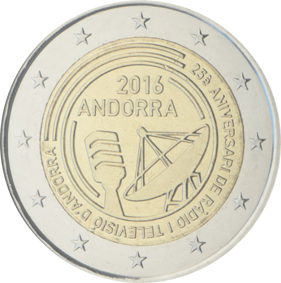 Andorra 2€ 2016 raadio ja TV mündikaart